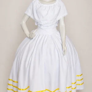 Conjunto Ritualístico para Umbanda – Saia 7 Metros com Blusa Ciganinha (Branco com Detalhes em amarelo)