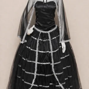 Vestido Pomba Gira em Cetim e Tule com Brilho – Saia Dupla 7 Metros e Capa em Tule