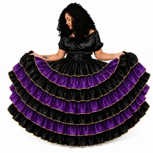 Vestido Preto e Roxo com 7 Babados – Modelo Pombagira