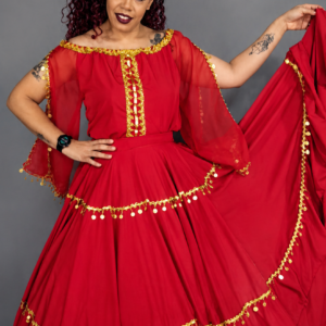 Conjunto Cigana – Saia 12 Metros com Moedas Douradas